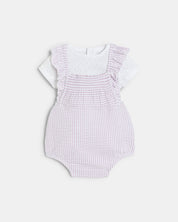 Zestaw prezentowy - Smoczek LUU Kids French Lavender + Fioletowy rampers i body dla dziewczynki OKAIDI