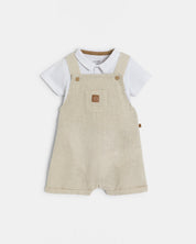 Zestaw prezentowy - Smoczek LUU Kids Seaside Grass + Spodenki ogrodniczki i body dla chłopca OKAIDI