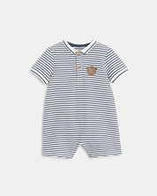 Zestaw prezentowy - Smoczek LUU Kids Cloudy Blue + Rampers w paski dla chłopca OKAIDI