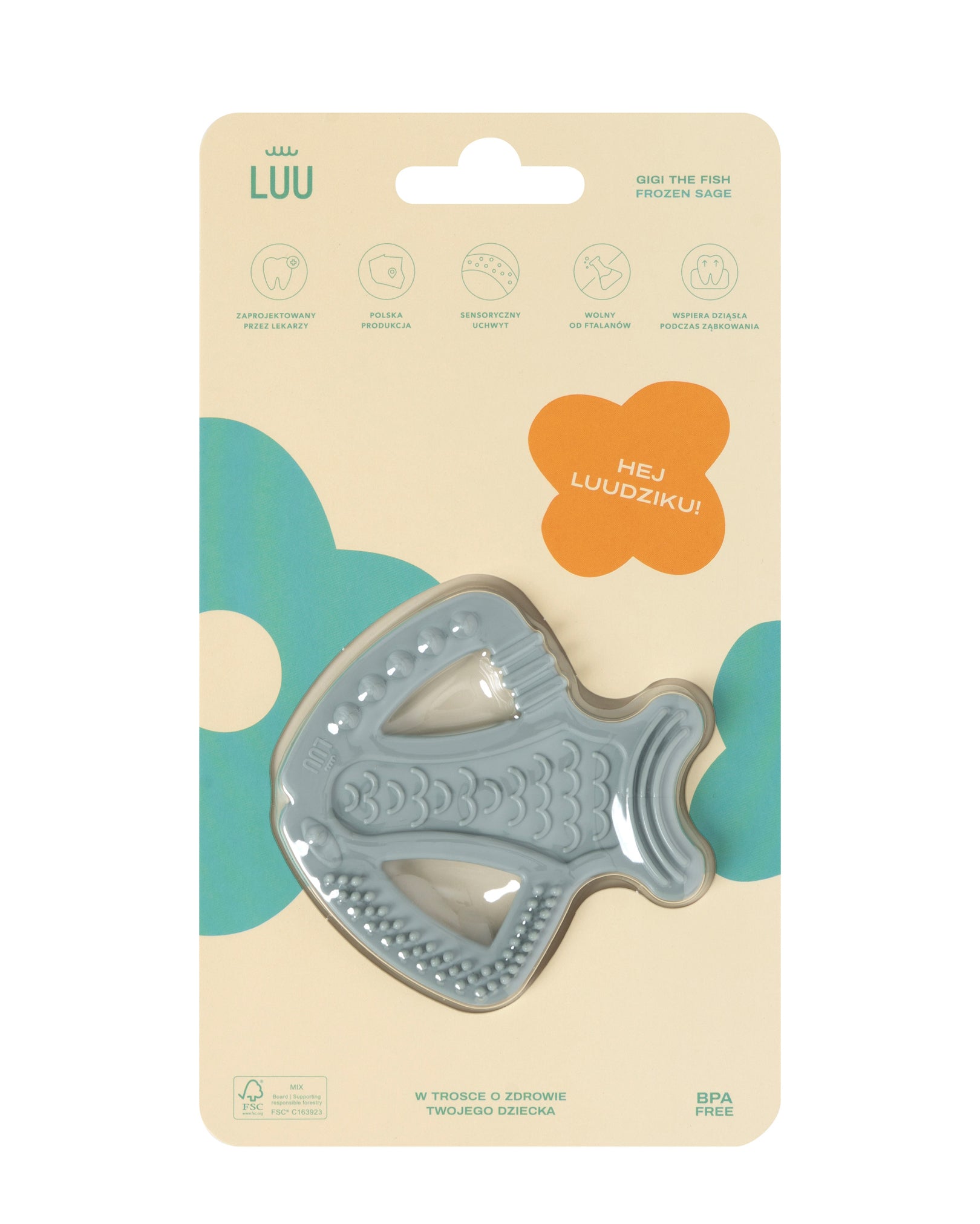 Gigi The Fish Frozen Sage Baby Teether