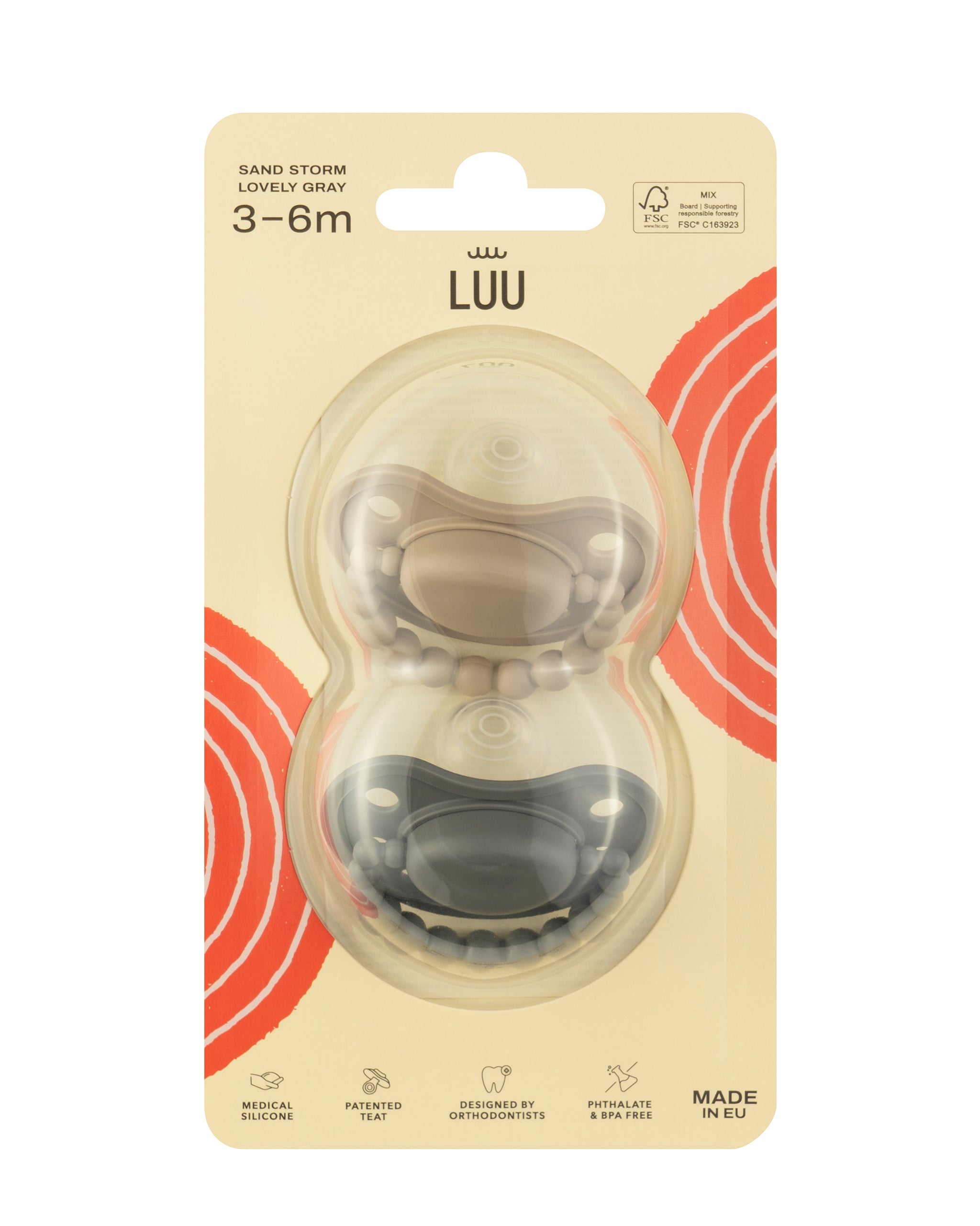Zestaw smoczków LUU Kids Sand Storm i Lovely Gray opakowanie