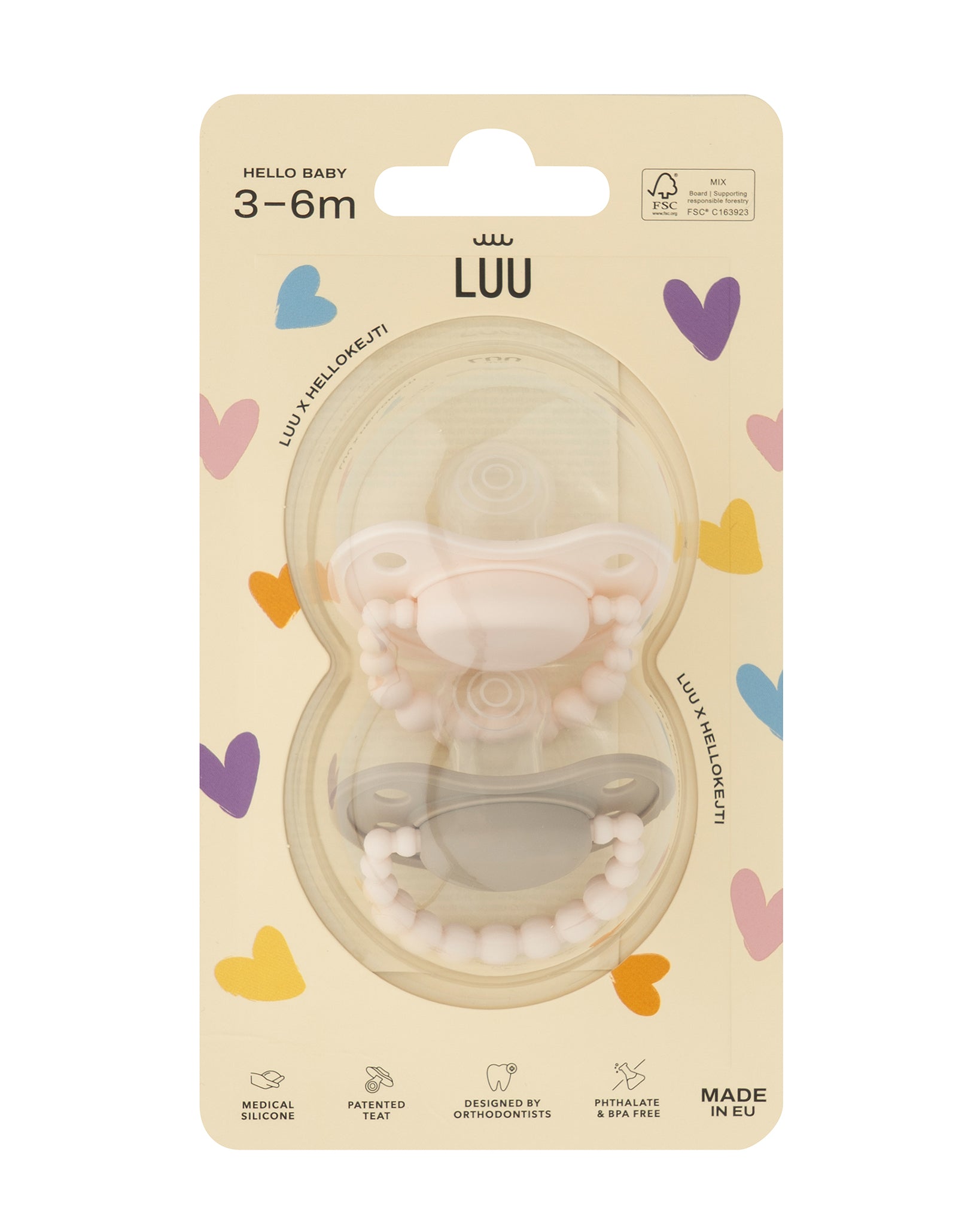 Zestaw smoczków LUU Kids Hello Baby x HelloKejti opakowanie przód